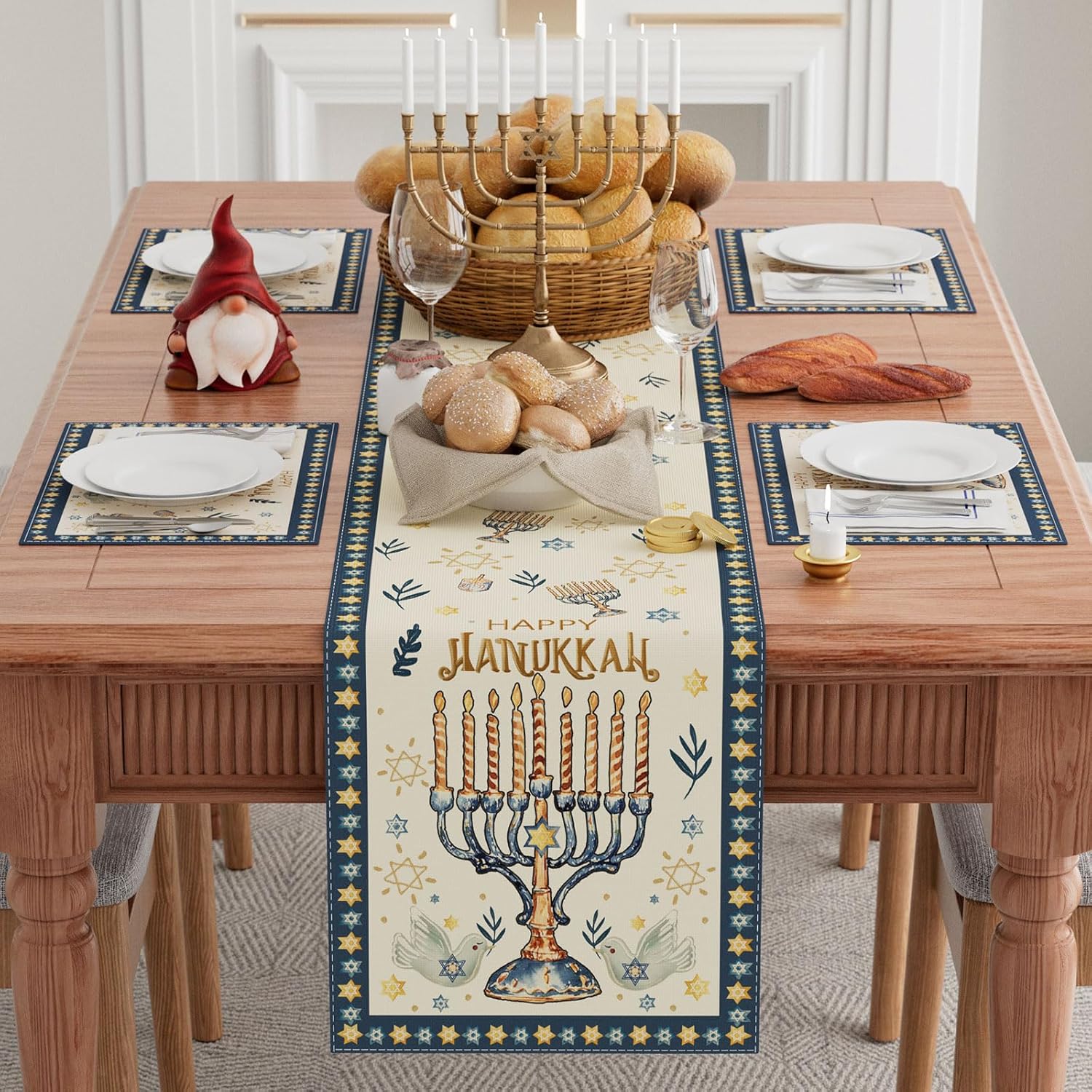Happy Hanukkah Chanukah Menora - Linen Table Runner recensione e prezzo